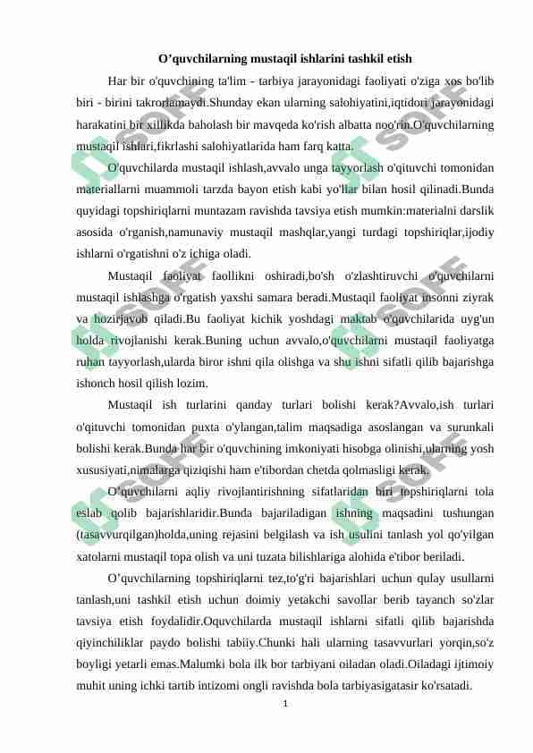O’quvchilarning mustaqil ishlarini tashkil etish 1