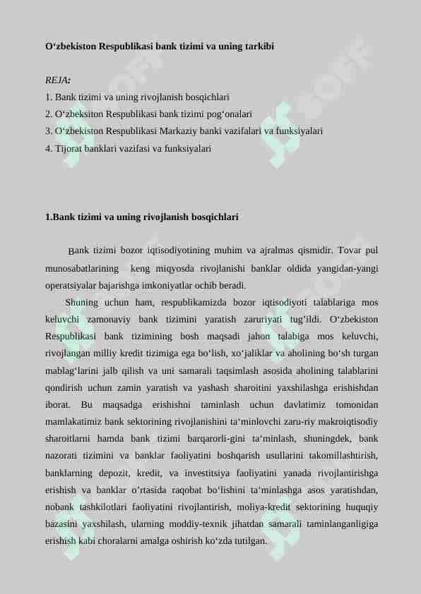 O'zbekiston Respublikasi bank tizimi va uning tarkibi 1