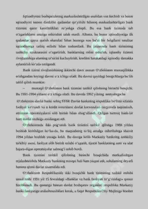O'zbekiston Respublikasi bank tizimi va uning tarkibi 5