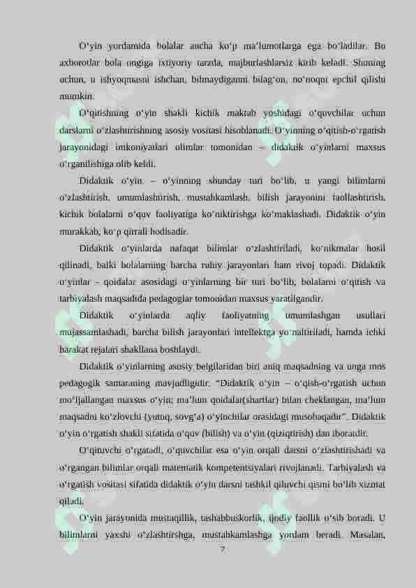 Matematik o‘yinlardan foydalanib maktabgacha ta’lim va boshlang‘ich ta’lim uzviyligini ta’minlashning nazariy asoslari 7