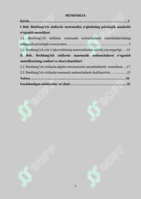 Boshlang‘ich sinflarda matematika o‘qitishning psixologik asoslarini o‘rganish metodikasi 2