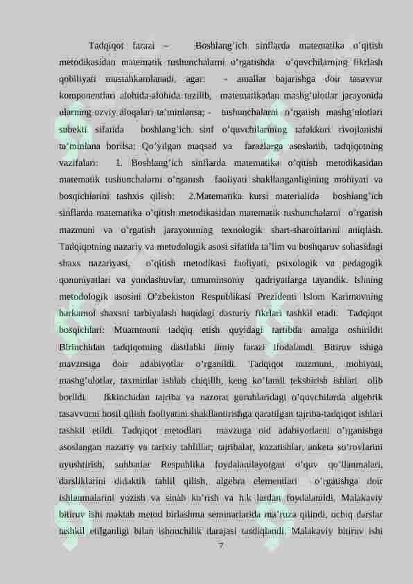 Boshlang‘ich sinflarda matematika o‘qitishning psixologik asoslarini o‘rganish metodikasi 7