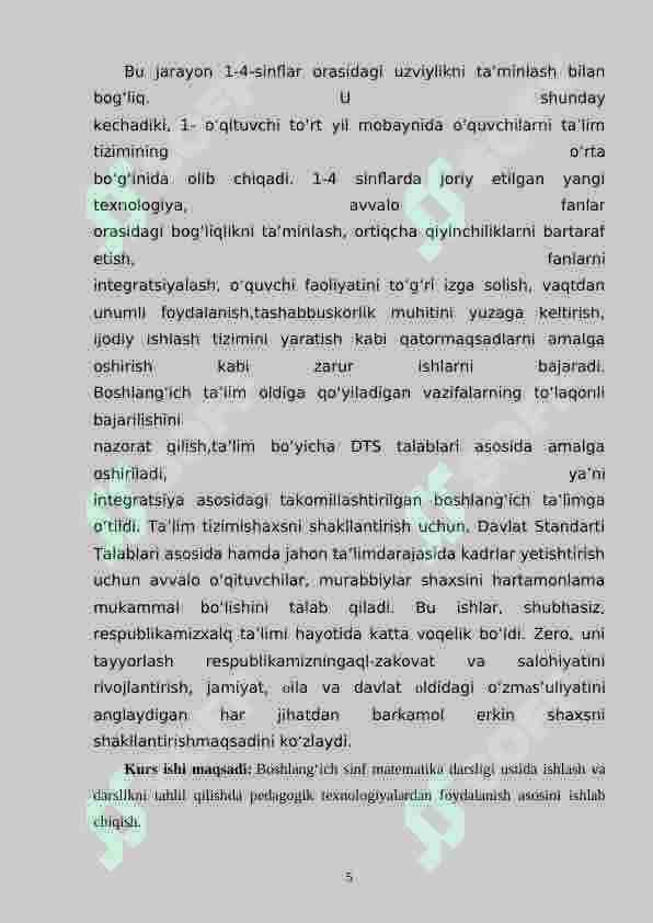Boshlang‘ich sinf matematika darsligi ustida ishlash va darslikni tahlil qilish metodikasi (1-2 sinflar) 5