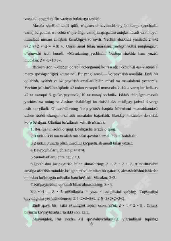 Boshlang‘ich sinf o‘quvchilariga ko‘paytirish va bo‘lishni o‘rgatish metodikasi. 8