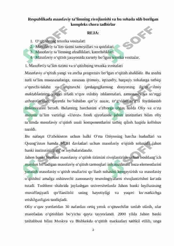 Respublikada masofaviy ta’limning rivojlanishi va bu sohada olib borilgan kompleks chora tadbirlar 2