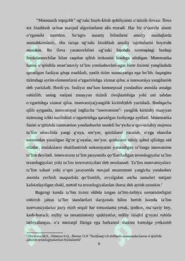 Boshlang‘ich sinf matematika darslarida innovatsion texnologiyalardan foydalanish 8