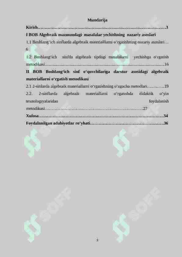 2-sinf o‘quvchilariga algebraik mazmundagi masalalarni yechishga o‘rganish metodikasi. 2