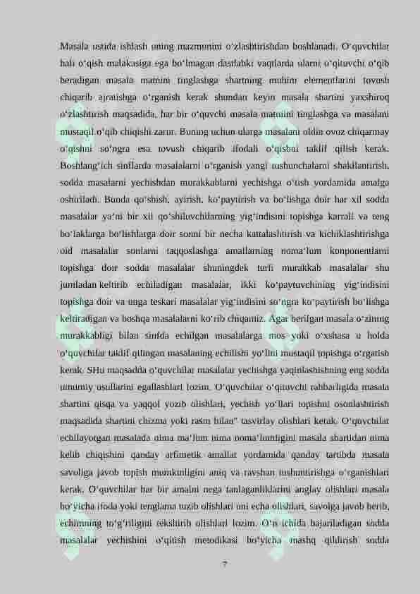 Boshlang‘ich sinflarda matematikadan murakkab masalalar va ularni o‘rganish metodikasi 7