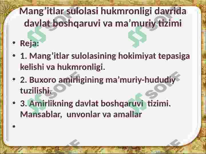 Buxoroda mang'itlar sulolasi hukmronligining o'rnatilishi Buxoro xonligining davlat mustaqilligini yo'qotishi 2