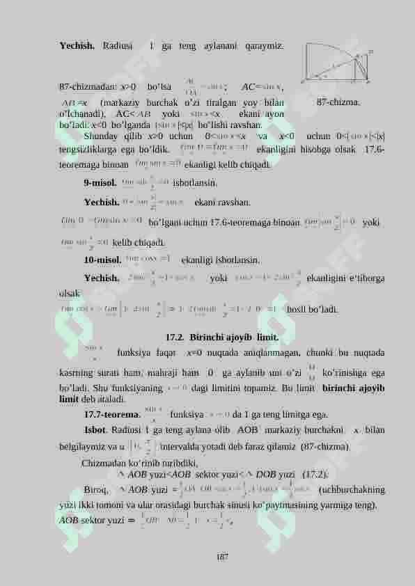 Limitlar haqida asosiy teoremalar. Ajoyib limitlar. Cheksiz  kichik  funksiyalarni  taqqoslash. 4