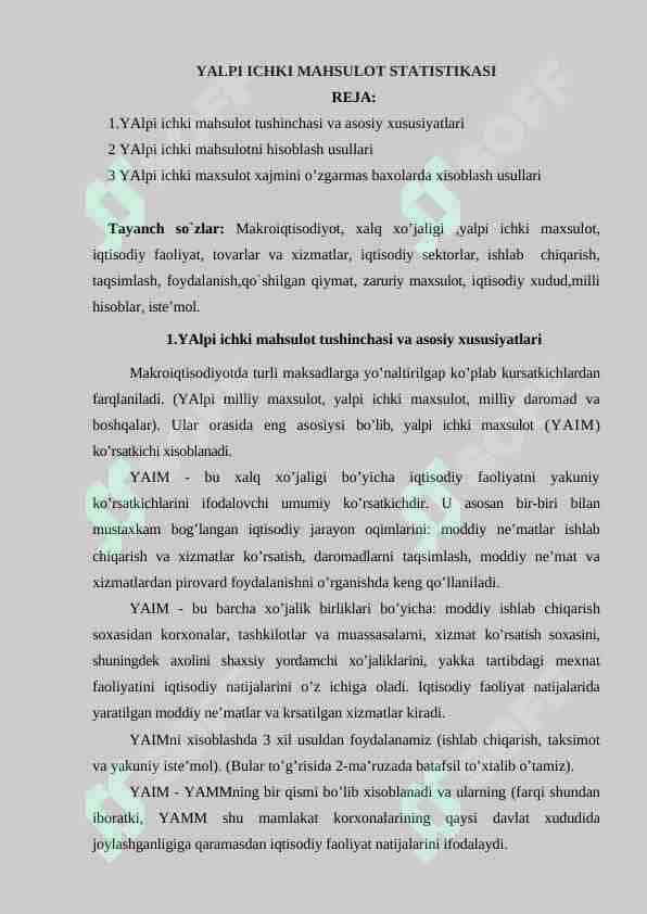 YALPI ICHKI MAHSULOT STATISTIKASI 1