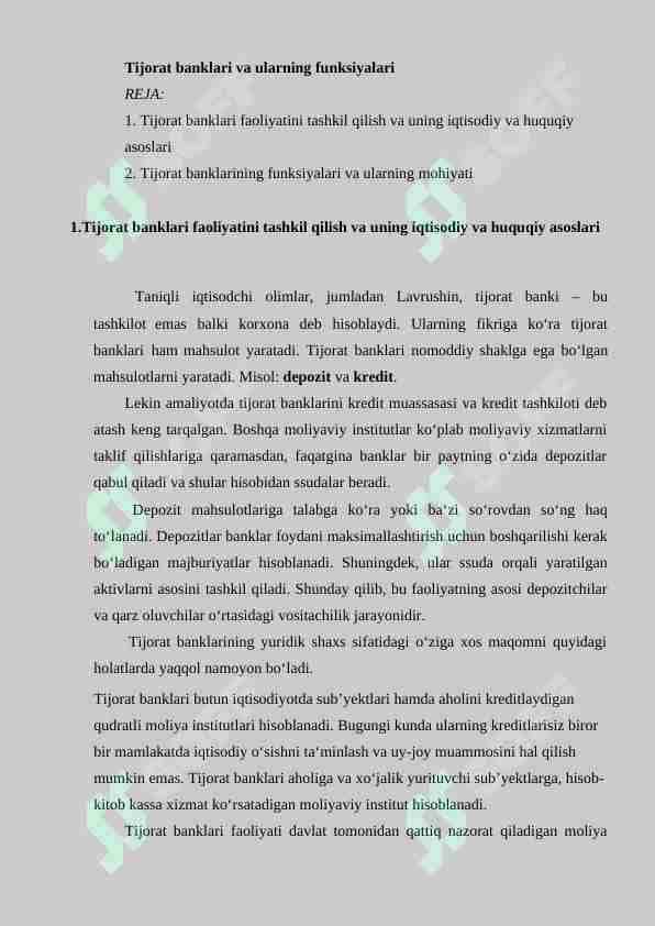 Tijorat banklari va ularning funksiyalari 1