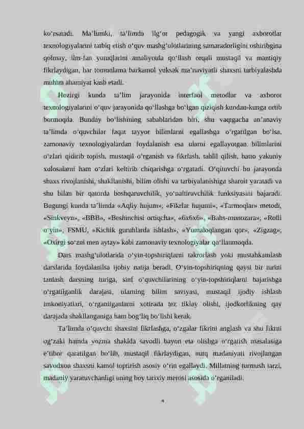 Boshlang‘ich sinfda tovush va harflar haqida tushuncha berish usullari 4