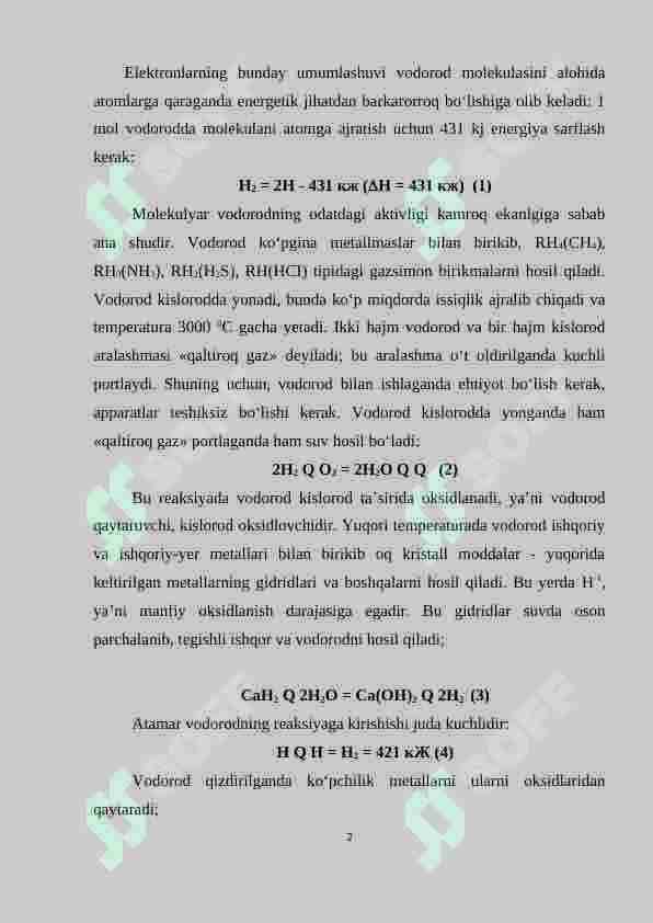 Vodorodning xususiyatlari va olish usullari 2
