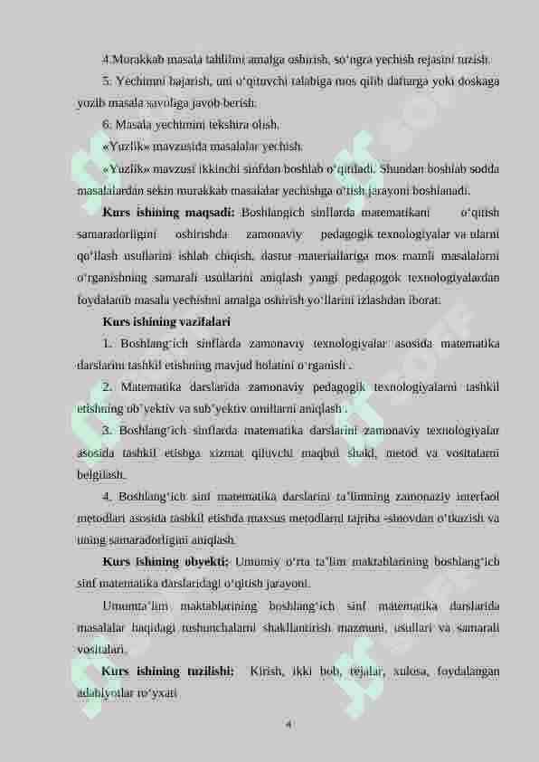 Boshlang‘ich sinf o‘quvchilariga jadvallar yordamida berilgan topshiriqlarni yechishga o‘rgatish metodikasi (4-sinf misolida) 4