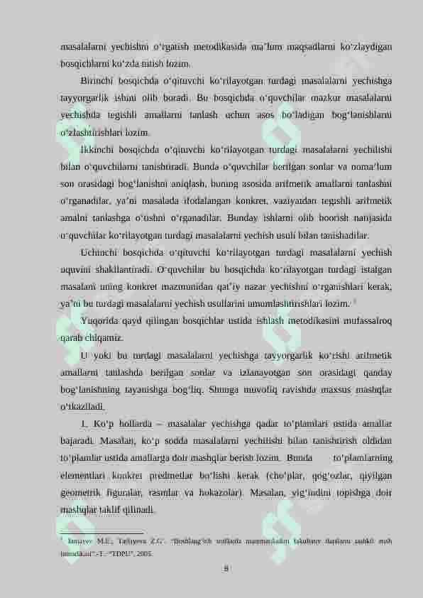 Boshlang‘ich sinf o‘quvchilariga jadvallar yordamida berilgan topshiriqlarni yechishga o‘rgatish metodikasi (4-sinf misolida) 8