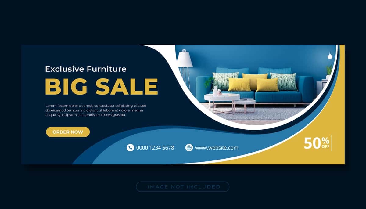 Mebel sotuvi uchun facebook qopqoq dizayni veb-banner shablonlari | Furniture sale facebook cover design web banner template 1