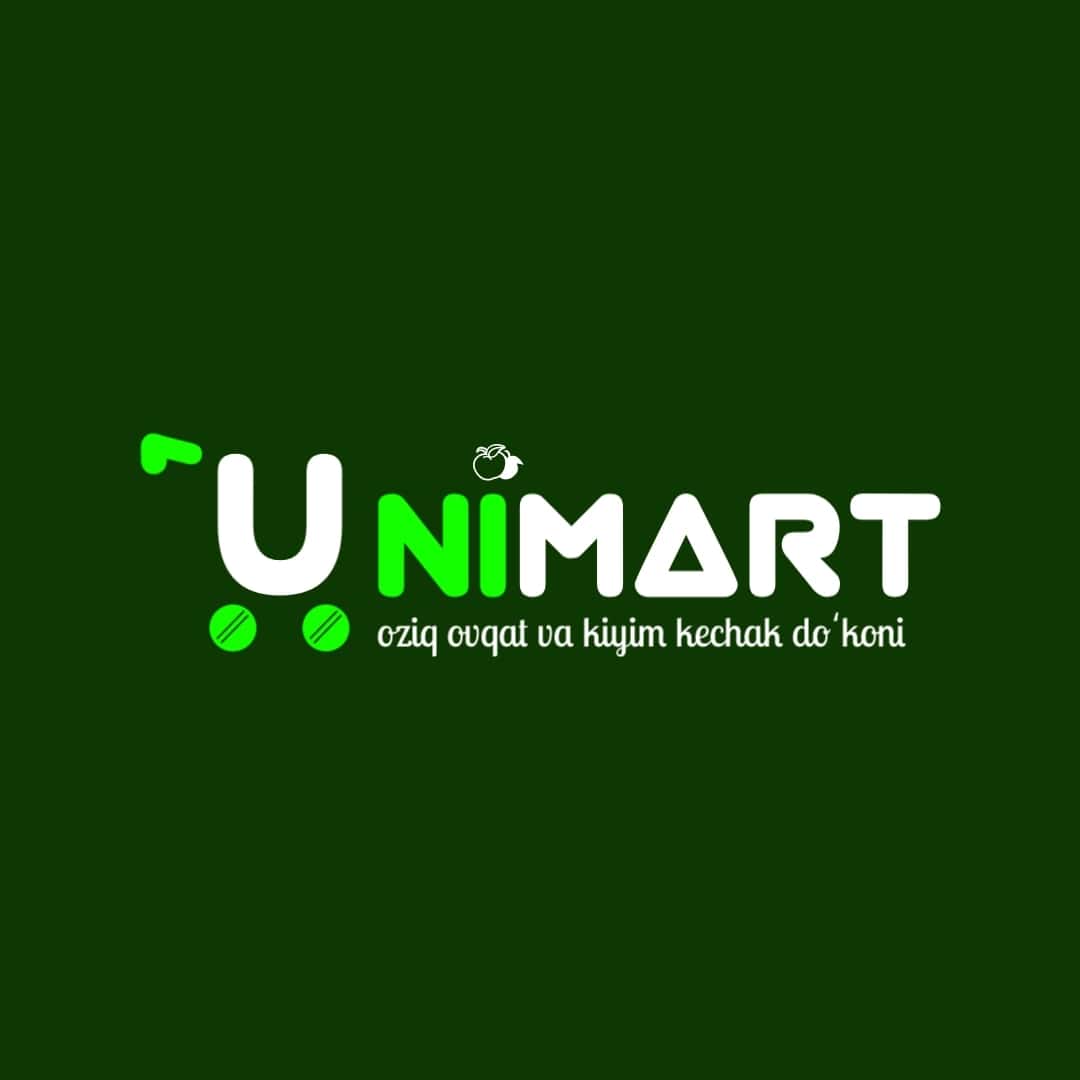 doʻkon va supermarketla uchun UNIMART universal market degan manodagi logo 2