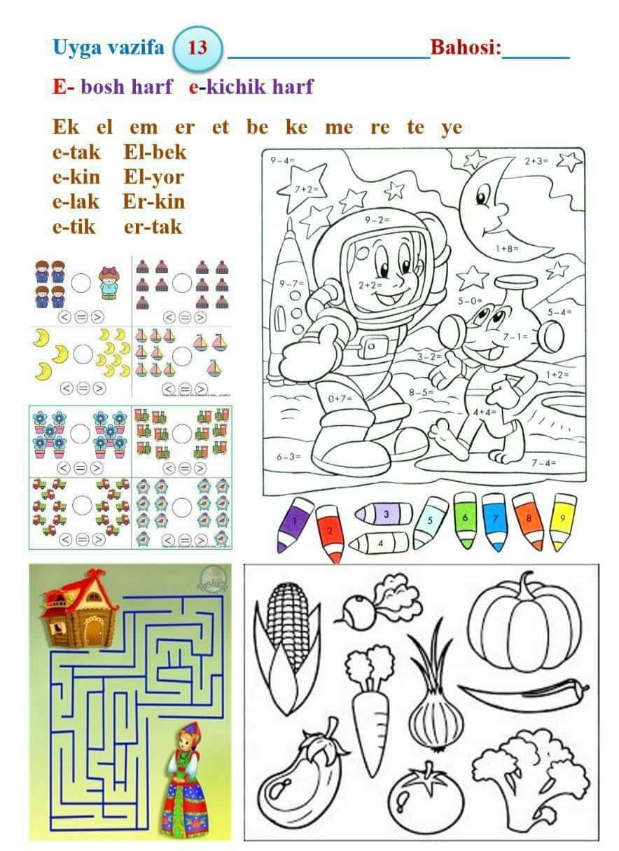 Alifbe, matematika, yozuv fanlari uchun vazifalar 1