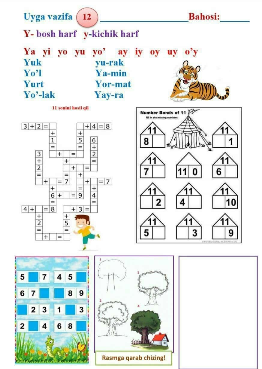 Alifbe, matematika, yozuv fanlari uchun vazifalar 2
