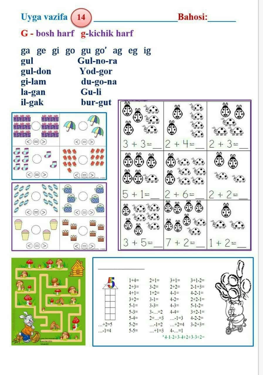Alifbe, yozuv, matematika darsidan vazifalar 2