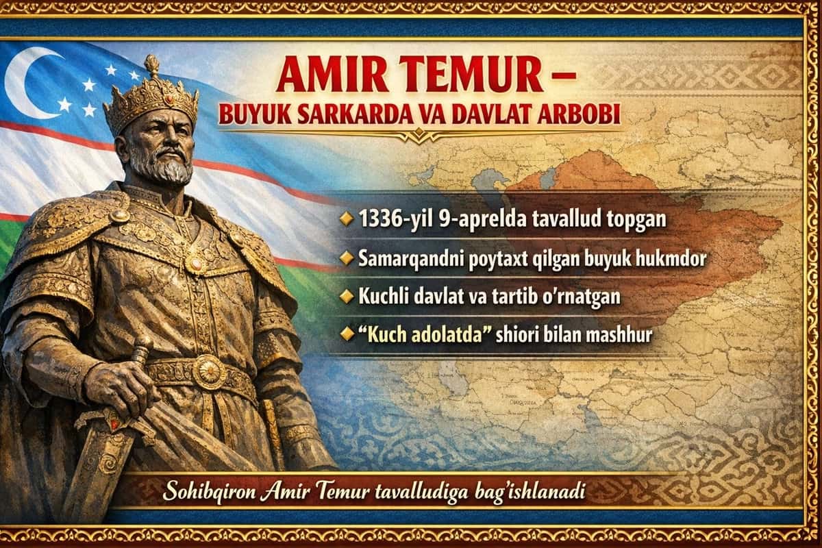 Amir Temur buyuk sarkarda va davlat arbobi. 1