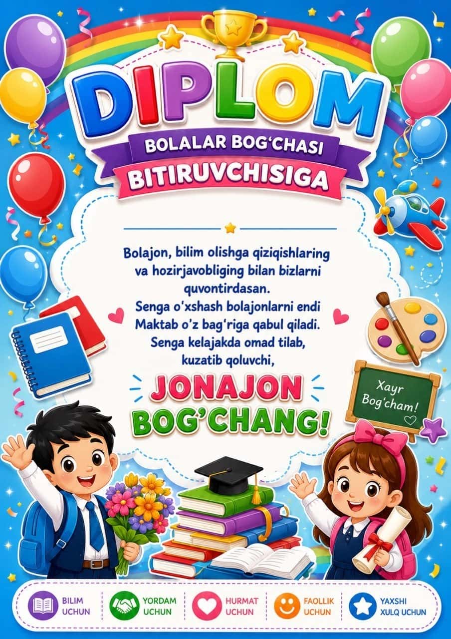 Diplom. Bog'cha bitiruvchisiga 1