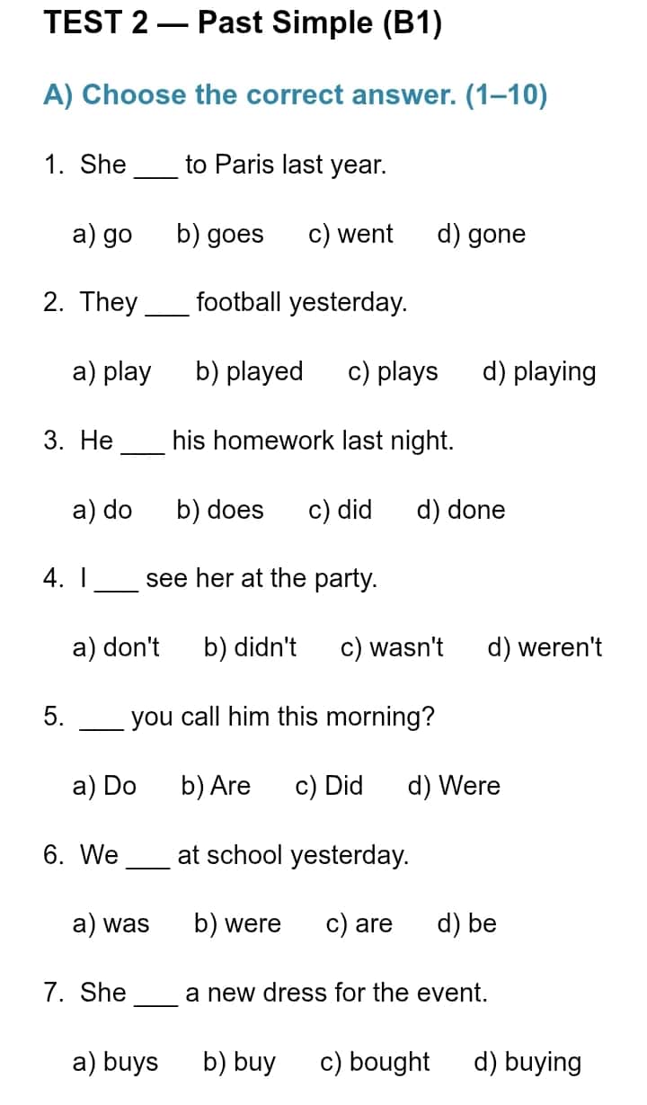English Language Tests B1-B2 | 10 ta mavzu | 300 savol 1