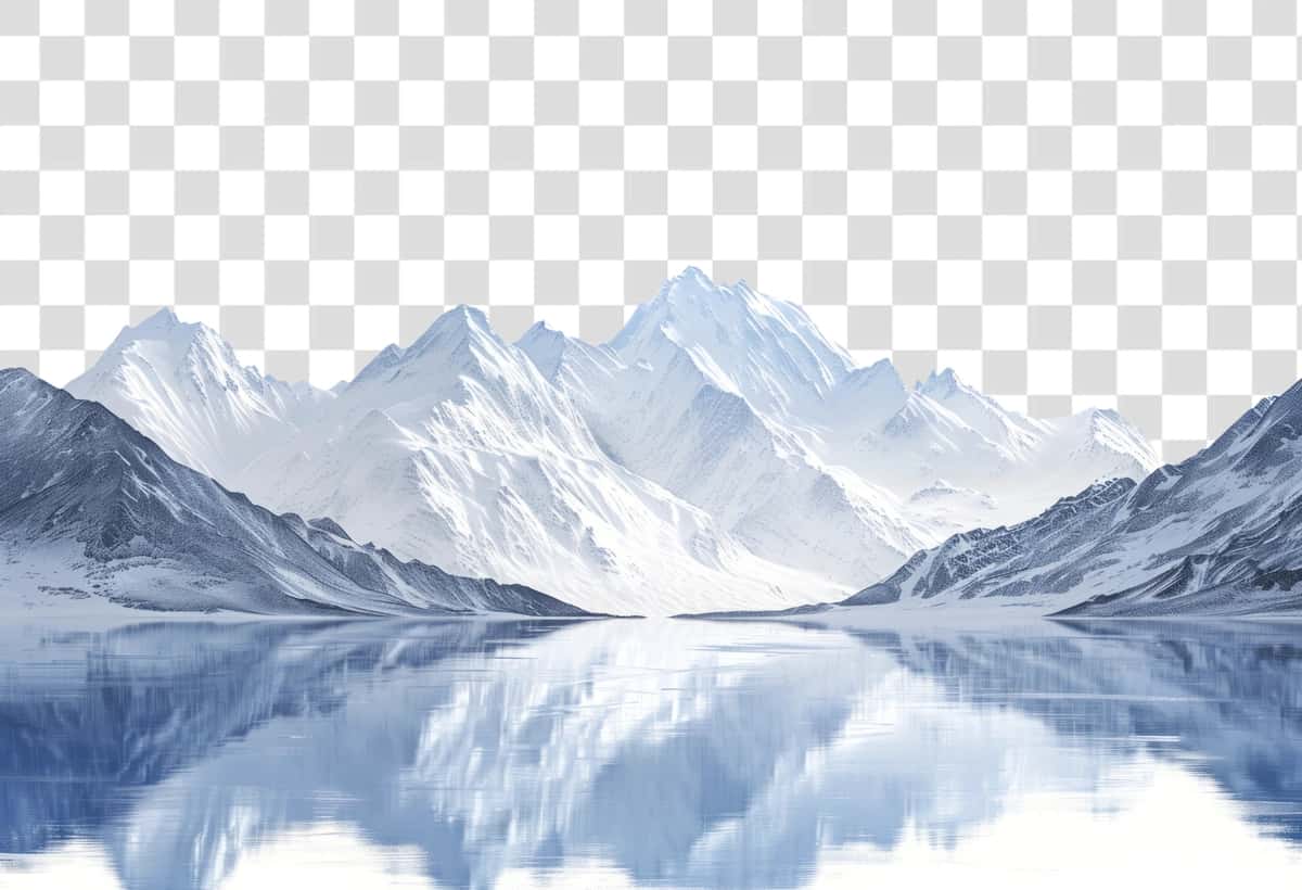 Sokin qorli tog'lar ko'lni aks ettirdi | Serene snowy mountains reflected lake 1