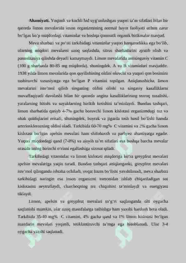 Sitrus mevali o’simliklarning ahamiyati, biologik xususiyatlari va  navlarining 3
