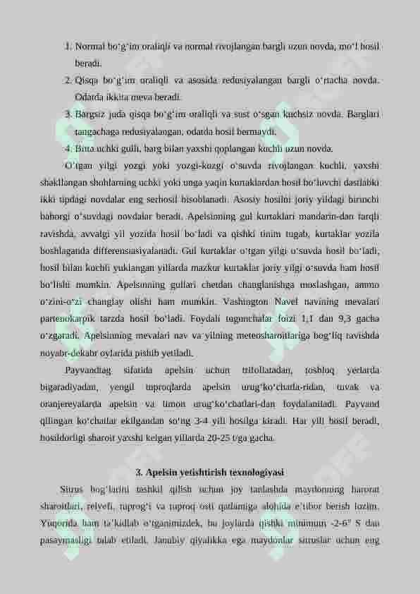 Sitrus mevali o’simliklarning ahamiyati, biologik xususiyatlari va  navlarining 6