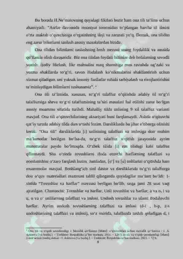 Unli va undosh tovushlarni o‘rgatishda leksik mashqlarni tashkil etish metodlari 8