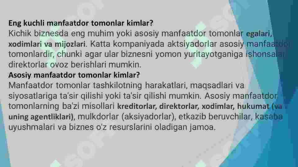 Birinchi va ikkinchi tarafdagi manfatdor tomonlar 6