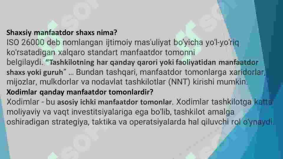 Birinchi va ikkinchi tarafdagi manfatdor tomonlar 7