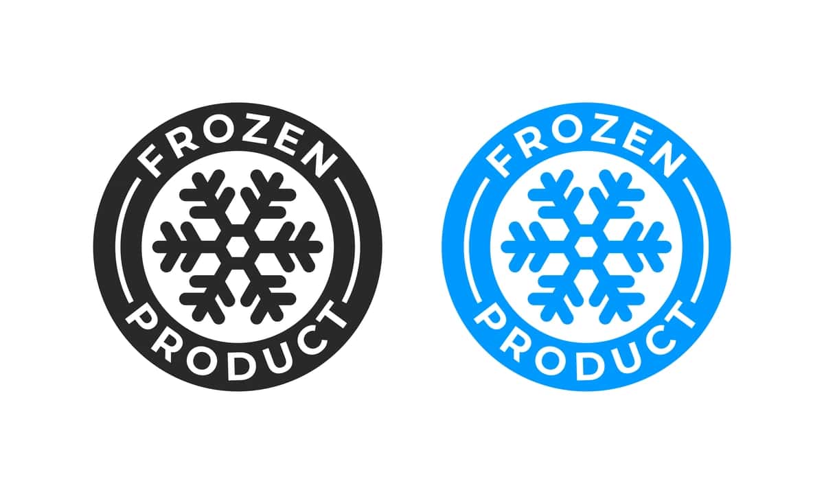 Muzlatilgan mahsulot vektorli oziq-ovqat paketi yorlig'i yangi muzlatilgan mahsulot qor parchasi | Frozen product vector food package label fresh frozen product snowflake 1