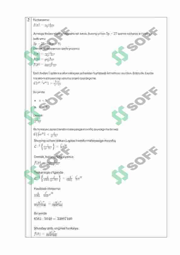 Sirtqi ta’lim yo’nalishi talabalarining 2-kurs, 4-semestri uchun OLIY MATEMATIKA fanidan TOPSHIRIQLAR TO’PLAMI-4 yechimi 2