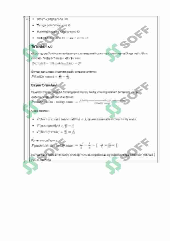 Sirtqi ta’lim yo’nalishi talabalarining 2-kurs, 4-semestri uchun OLIY MATEMATIKA fanidan TOPSHIRIQLAR TO’PLAMI-4 yechimi 4
