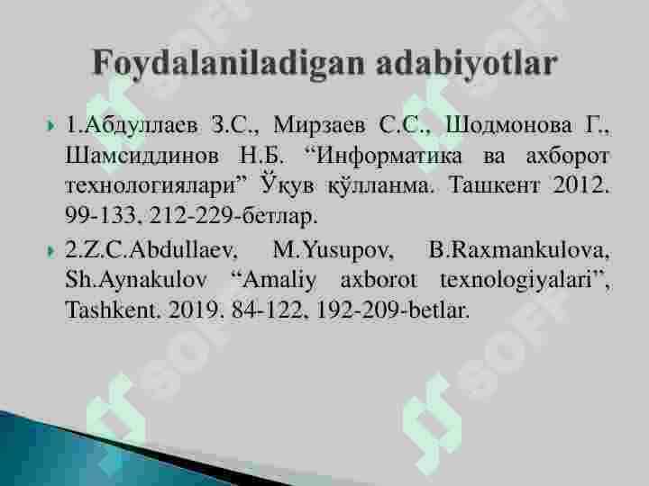 Mutaxassislik masalalarida axborot texnologiyalarini qo'llash 2