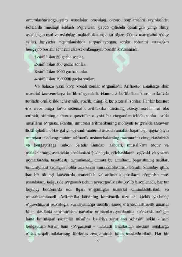 Algebraik mazmundagi masala va ularni o‘rganish metodikasi. (1-4 sinf misolida) 7