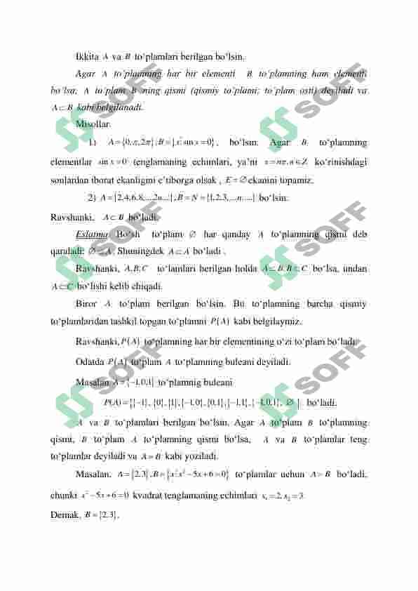 TO’PLAM, MUNOSABAT, FUNKSIYA, ALGORITM. BINAR MUNOSABATLAR 3