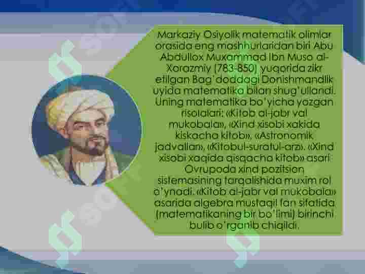 O‘RTA ASR SHARQ ALLOMALARINING MATEMATIKAGA QO’SHGAN HISSALARI 2