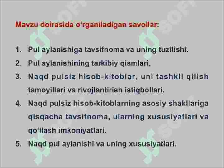 Pul aylanmasi va uning tarkibi 2