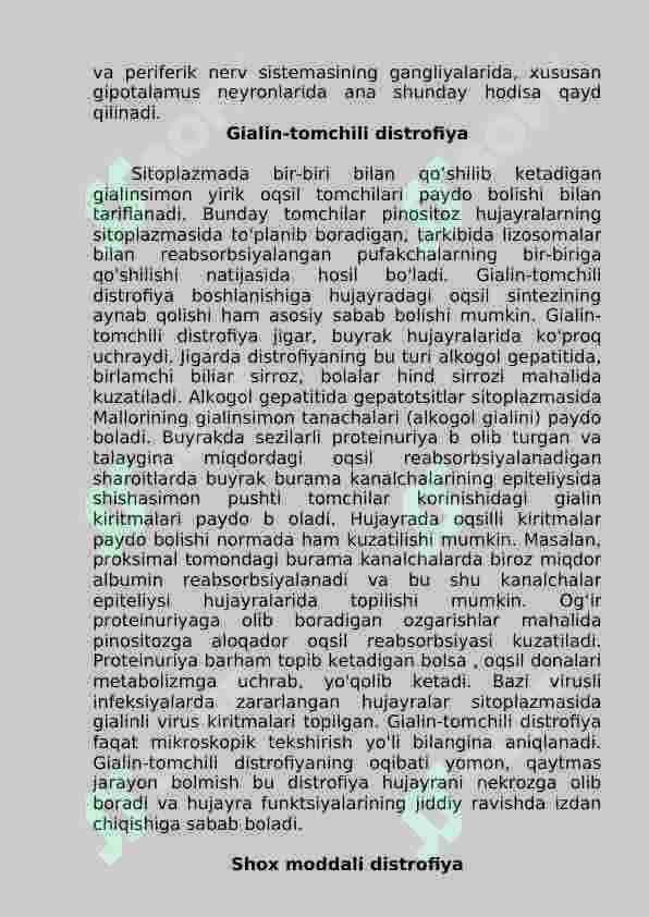 Hujayraning qaytar va qaytmas zararlanishi. Hujayraning zararlanishi va nobut bo’lishi: sabablari, rivojlanish maxanizmi, morfologiyasi. Apoptoz. O’tkir yallig’lanish 8