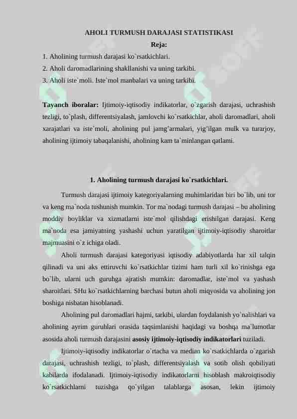 AHOLI TURMUSH DARAJASI STATISTIKASI 1