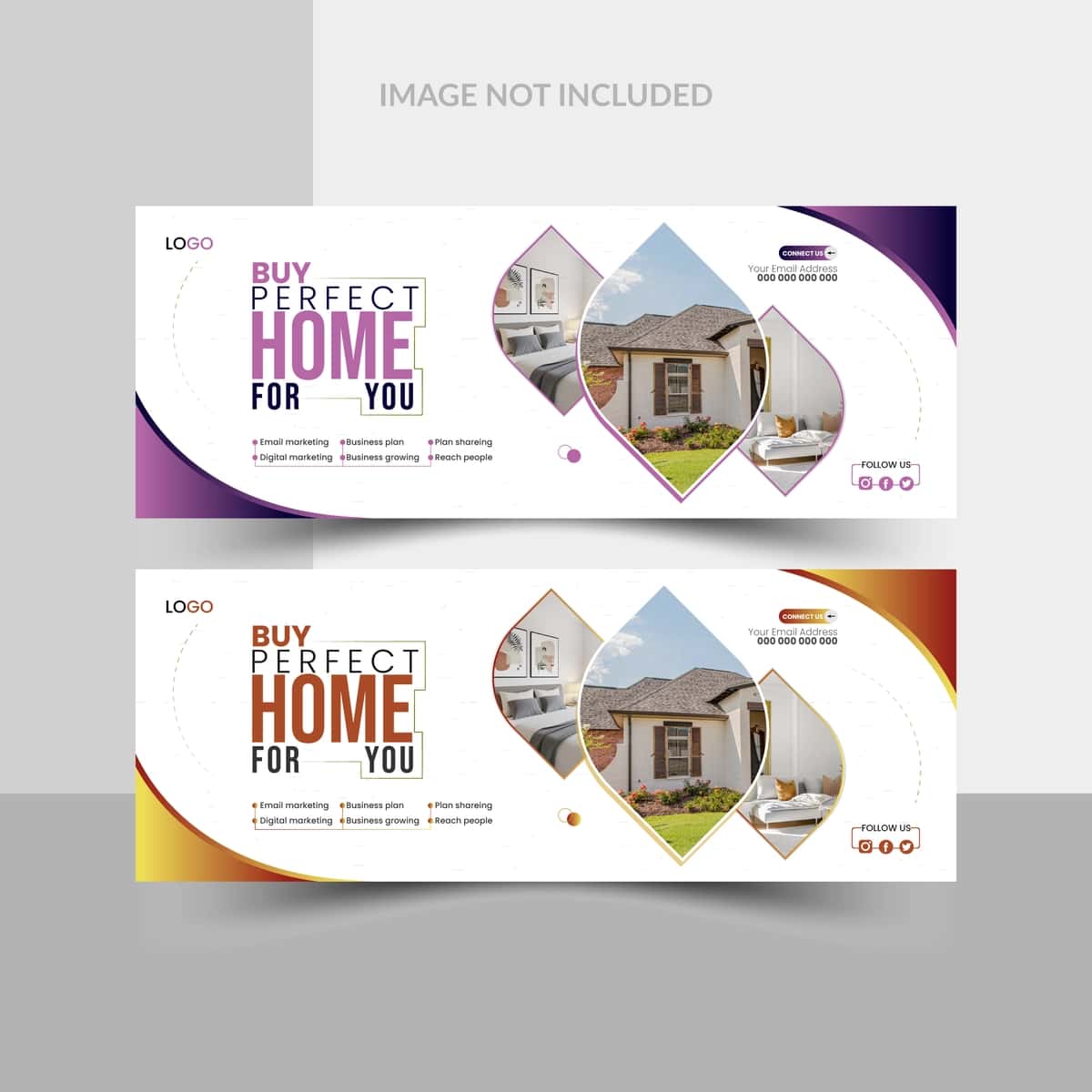 Ko'chmas mulk qopqog'i shabloni veb-banner dizayni | Real estate cover template web banner design 1