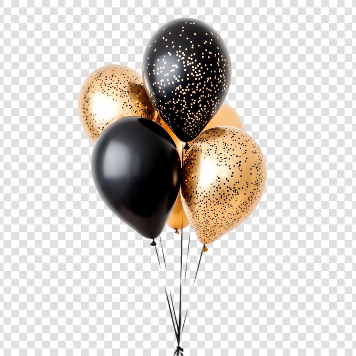 Qora oltin sharlar bir-biriga to'plangan bayram munosabati bilan shaffof | Black gold balloons clustered together festive occasion transparent 1