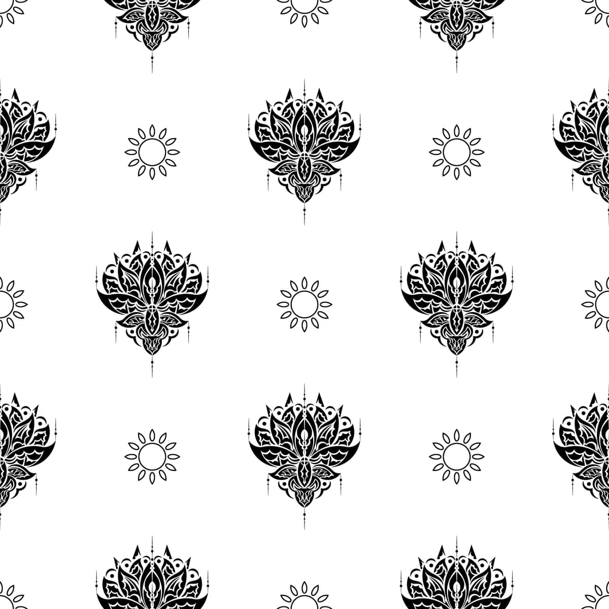 Lotus choksiz naqshli qora va oq rangli yaxshi fon rasmlari kiyimlar | Lotus seamless pattern black white good backgrounds prints apparel 1
