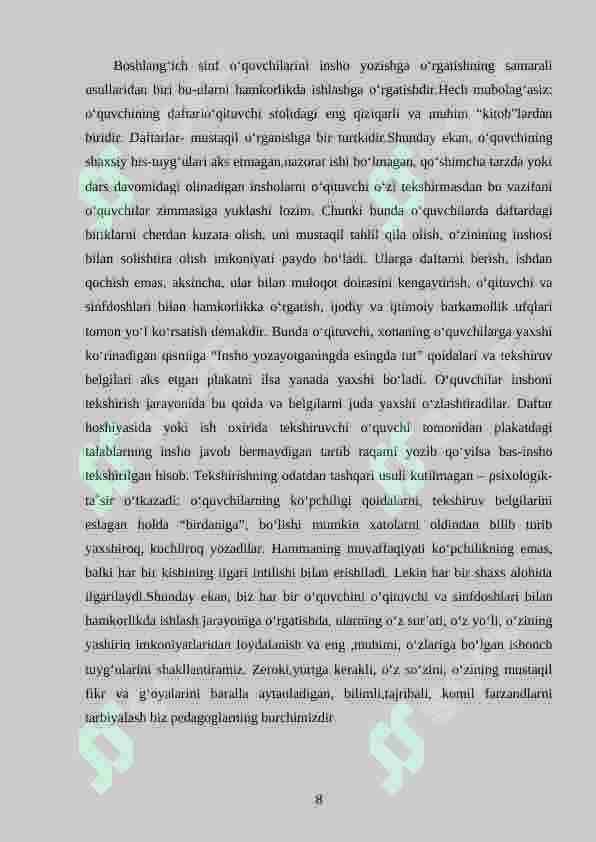 Boshlang‘ich sinflarda o‘quvchilarni bayon va insho yozishga o‘rgatish. 8