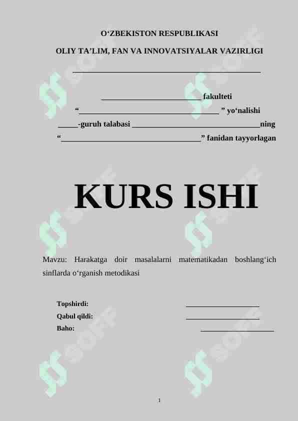 Harakatga doir masalalarni matematikadan boshlang‘ich sinflarda o‘rganish metodikasi 1