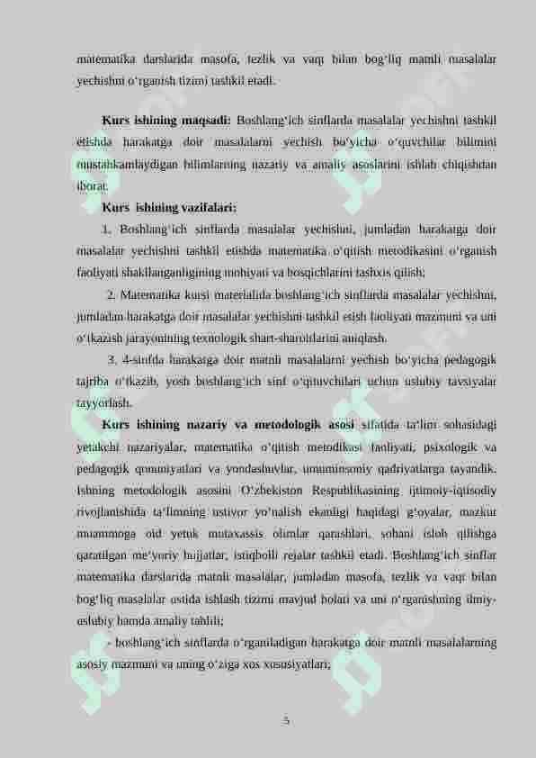 Harakatga doir masalalarni matematikadan boshlang‘ich sinflarda o‘rganish metodikasi 5